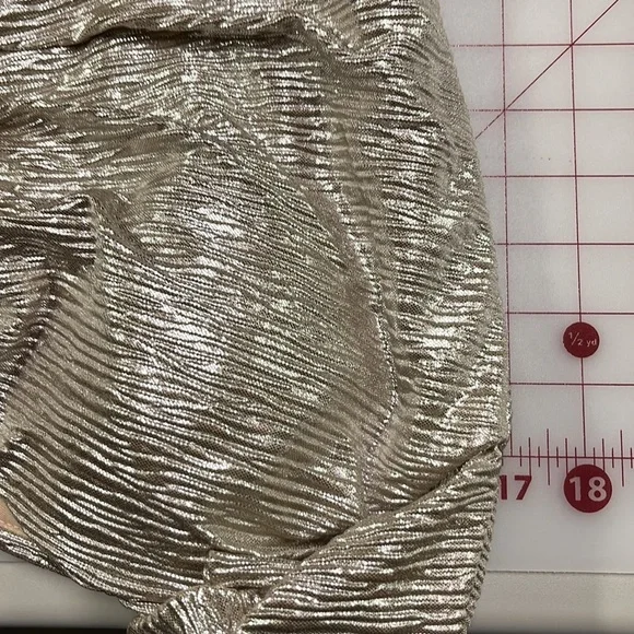 Rene Ruiz NWT Draped Cocktail 3/4 SLV Champagne Metallic Off Shoulder Dress SZ10 - Picture 14 of 15